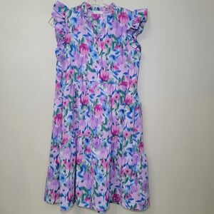 Les Amis Jodifl Short Ruffled Sleeves Floral Printed Dress Orchid Woman's Small